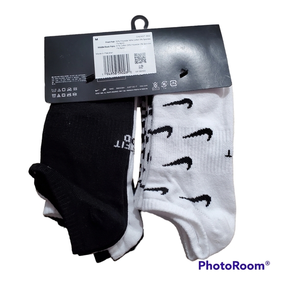 Nike 6 pack no show ankle socks medium new black white - Picture 3 of 3
